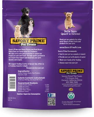 Show full view: Savory Prime Sweet Potato & Duck Jerky Dog Treats, 32-oz bag slide 3 of 3