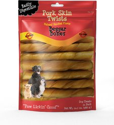Savory Prime Beggar Bones Pork Skin Twist Dog Treats, 20.7-oz bag, 21 count