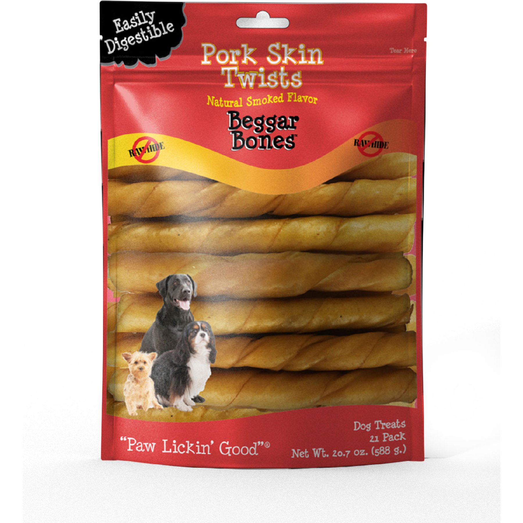 Savory Prime Beggar Bone Pork Skin Twist Rawhide-Free Dog Treats, 21 count