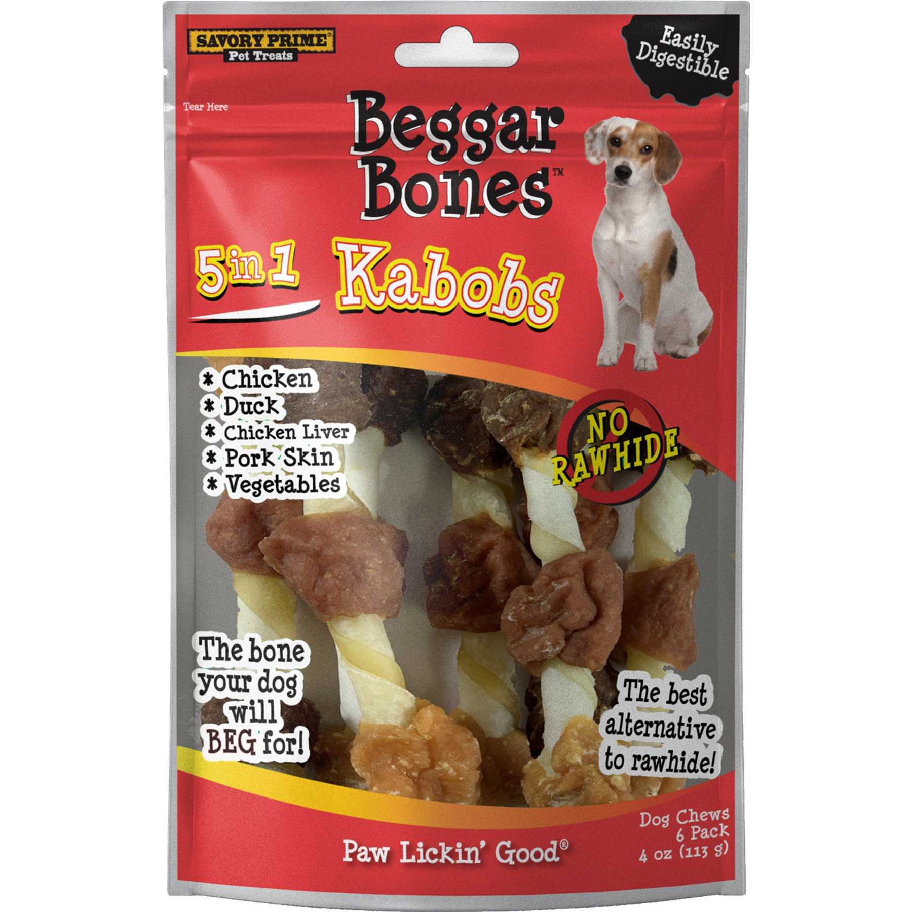 Savory Prime Savory Prime Beggar Bone Triple Flavor Kabobs Rawhide-Free Dog Treat Chews, 6 count