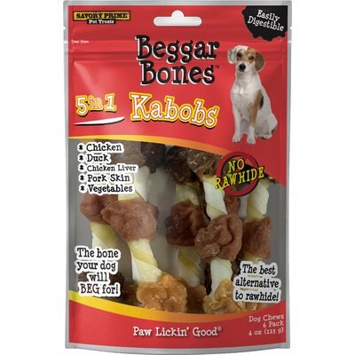 Savory Prime Savory Prime Beggar Bone Triple Flavor Kabobs Rawhide-Free Dog Treat Chews, 6 count