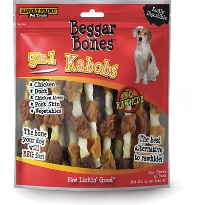 Savory Prime Savory Prime Beggar Bone Triple Flavor Kabobs Rawhide-Free Dog Treat Chews, 18 count