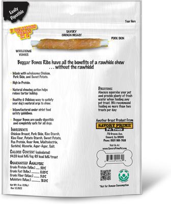 Show full view: Savory Prime Beggar Bones 3 in 1 Chicken Ribs Dog Treats, 8-oz bag, 12 count slide 3 of 3