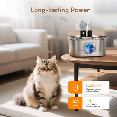 Show full view: PEKTACO Wireless Stainless Steel Cat Water Fountain, Silver, 108-oz slide 6 of 7