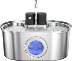 PEKTACO Wireless Stainless Steel Cat Water Fountain, Silver, 108-oz