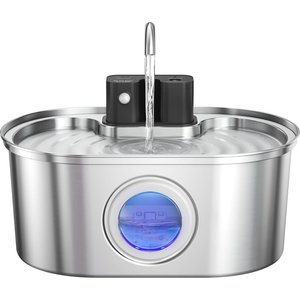 PEKTACO Wireless Stainless Steel Cat Water Fountain, Silver, 108-oz