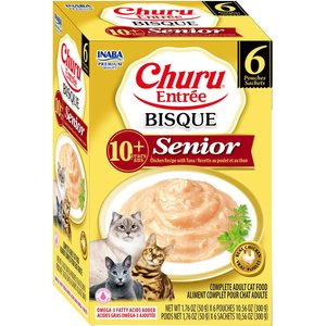 Inaba Churu Entrée Senior Chicken Recipe with Tuna Bisque Grain-Free, High Moisture, Prebiotic Bits-in-Broth Wet Cat Food, 1.76-oz pouch, 6 count