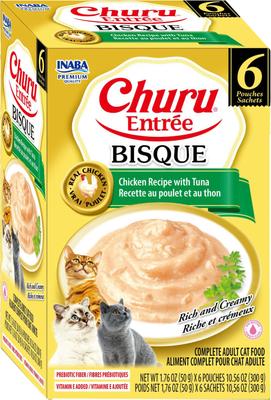 Inaba Churu Entrée Chicken Recipe with Tuna Bisque Grain-Free, High Moisture, Prebiotic Bits-in-Broth Wet Cat Food, 1.76-oz pouch