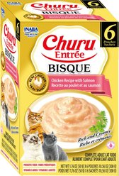Inaba Churu Entrée Chicken Recipe with Salmon Bisque Grain-Free, High Moisture, Prebiotic Bits-in-Broth Wet Cat Food, 1.76-oz pouch, 6 count