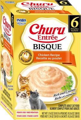 Inaba Churu Entrée Chicken Recipe Bisque Grain-Free, High Moisture, Prebiotic Bits-in-Broth Wet Cat Food, 1.76-oz pouch