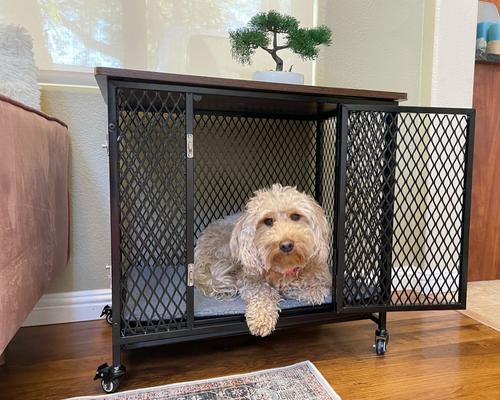 Show full view: Aivituvin Side End Table Furniture Style Dog Crate with Tray, Cushion & Casters, Medium slide 8 of 11