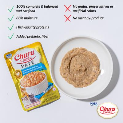 Show full view: Inaba Churu Entrée Kitten Chicken Recipe with Tuna Grain-Free, High Moisture, Prebiotic Pate Wet Cat Food, 1.76-oz pouch, 6 count slide 5 of 11