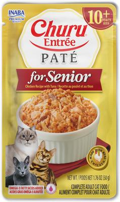 Show full view: Inaba Churu Entrée Senior Chicken Recipe with Tuna Grain-Free, High Moisture, Prebiotic Pate Wet Cat Food, 1.76-oz pouch, 6 count slide 3 of 11