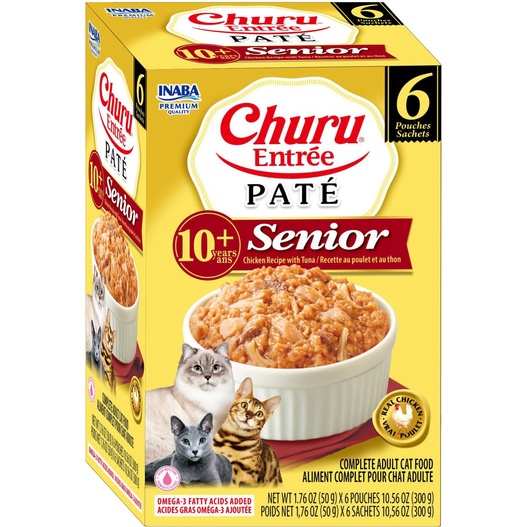 Inaba Churu Entrée Senior Chicken Recipe with Tuna Grain-Free, High Moisture, Prebiotic Pate Wet Cat Food, 1.76-oz pouch, 6 count