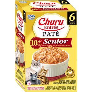 Inaba Churu Entrée Senior Chicken Recipe with Tuna Grain-Free, High Moisture, Prebiotic Pate Wet Cat Food, 1.76-oz pouch, 6 count