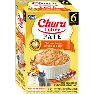 Inaba Churu Entrée Chicken Recipe Grain-Free, High Moisture, Prebiotic Pate Wet Cat Food, 1.76-oz pouch, 6 count