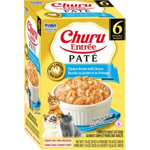Inaba Churu Entrée Chicken Recipe with Cheese Grain-Free, High Moisture, Prebiotic Pate Wet Cat Food, 1.76-oz pouch, 6 count