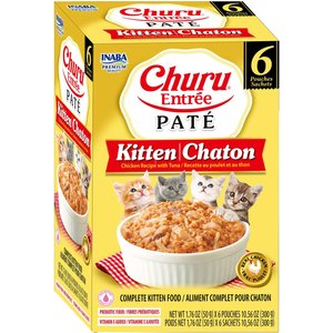 Inaba Churu Entrée Kitten Chicken Recipe with Tuna Grain-Free, High Moisture, Prebiotic Pate Wet Cat Food, 1.76-oz pouch, 6 count