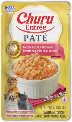 Show full view: Inaba Churu Entrée Chicken Recipe with Salmon Grain-Free, High Moisture, Prebiotic Pate Wet Cat Food, 1.76-oz pouch, 6 count slide 3 of 11