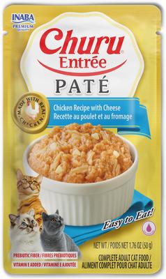 Show full view: Inaba Churu Entrée Chicken Recipe with Cheese Grain-Free, High Moisture, Prebiotic Pate Wet Cat Food, 1.76-oz pouch, 6 count slide 3 of 11