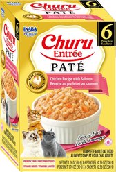 Inaba Churu Entrée Chicken Recipe with Salmon Grain-Free, High Moisture, Prebiotic Pate Wet Cat Food, 1.76-oz pouch, 6 count