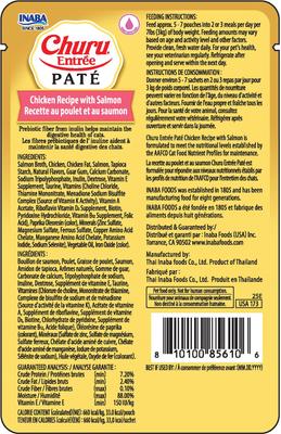 Show full view: Inaba Churu Entrée Chicken Recipe with Salmon Grain-Free, High Moisture, Prebiotic Pate Wet Cat Food, 1.76-oz pouch, 6 count slide 4 of 11