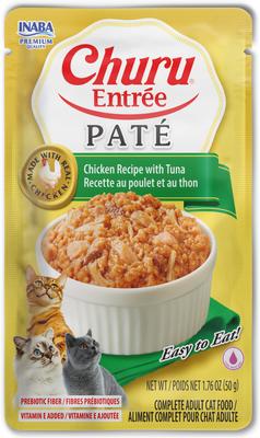 Show full view: Inaba Churu Entrée Chicken Recipe with Tuna Grain-Free, High Moisture, Prebiotic Pate Wet Cat Food, 1.76-oz pouch, 6 count slide 3 of 11
