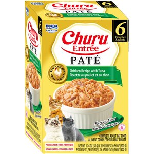 Inaba Churu Entrée Chicken Recipe with Tuna Grain-Free, High Moisture, Prebiotic Pate Wet Cat Food, 1.76-oz pouch, 6 count