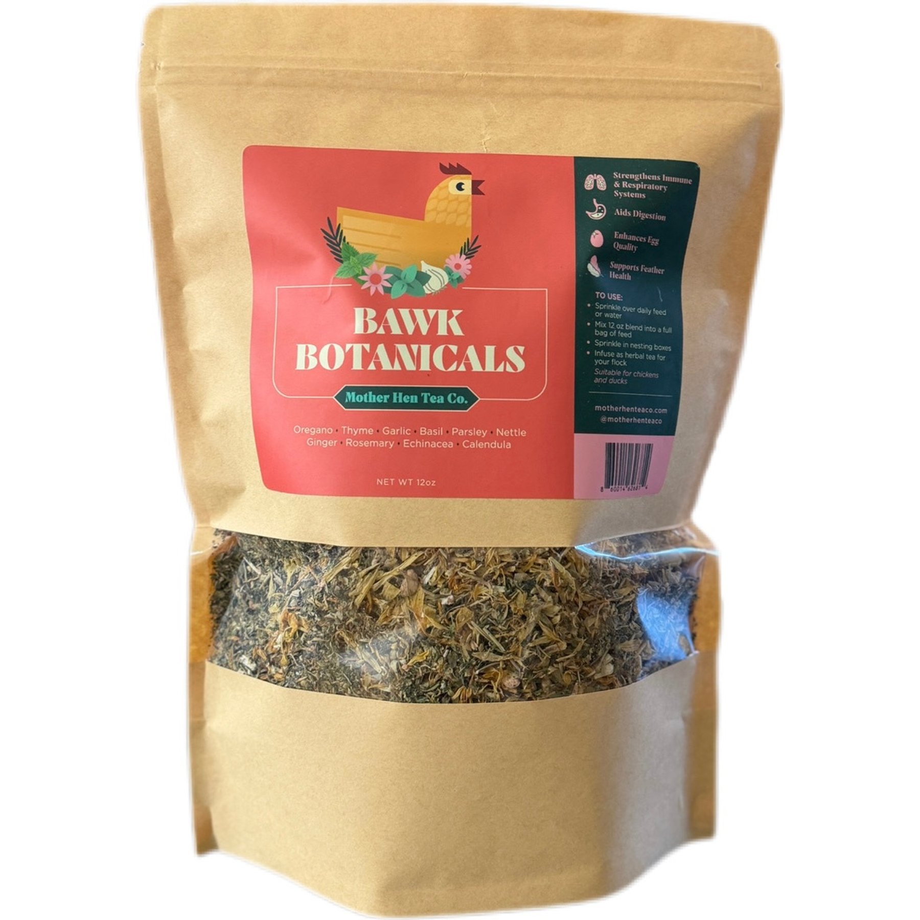Mother Hen Tea Co. Bawk Botanicals Daily Wellness Blend Chicken Herbal Feed Supplement, 12-oz bag