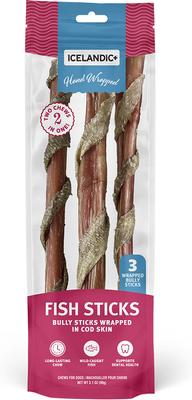 Show full view: Icelandic+ 12-in Bully Stick Wrapped with Fish Skin Dog Treats, 3 count slide 7 of 7