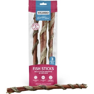 Icelandic+ Icelandic+ 12-in Bully Stick Wrapped with Fish Skin Dog Treats, 3 count
