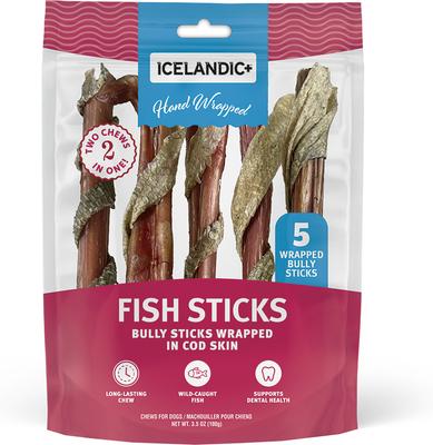 Show full view: Icelandic+ 6-in Bully Stick Wrapped with Fish Skin Dog Treats, 5 count slide 7 of 7