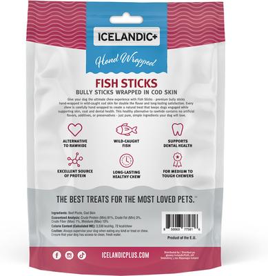 Show full view: Icelandic+ 6-in Bully Stick Wrapped with Fish Skin Dog Treats, 5 count slide 3 of 7