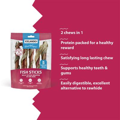 Show full view: Icelandic+ 6-in Bully Stick Wrapped with Fish Skin Dog Treats, 5 count slide 5 of 7