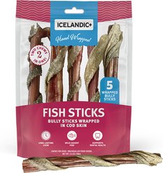Icelandic+ 6-in Bully Stick Wrapped with Fish Skin Dog Treats, 5 count