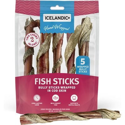 Icelandic+ Icelandic+ 6-in Bully Stick Wrapped with Fish Skin Dog Treats, 5 count