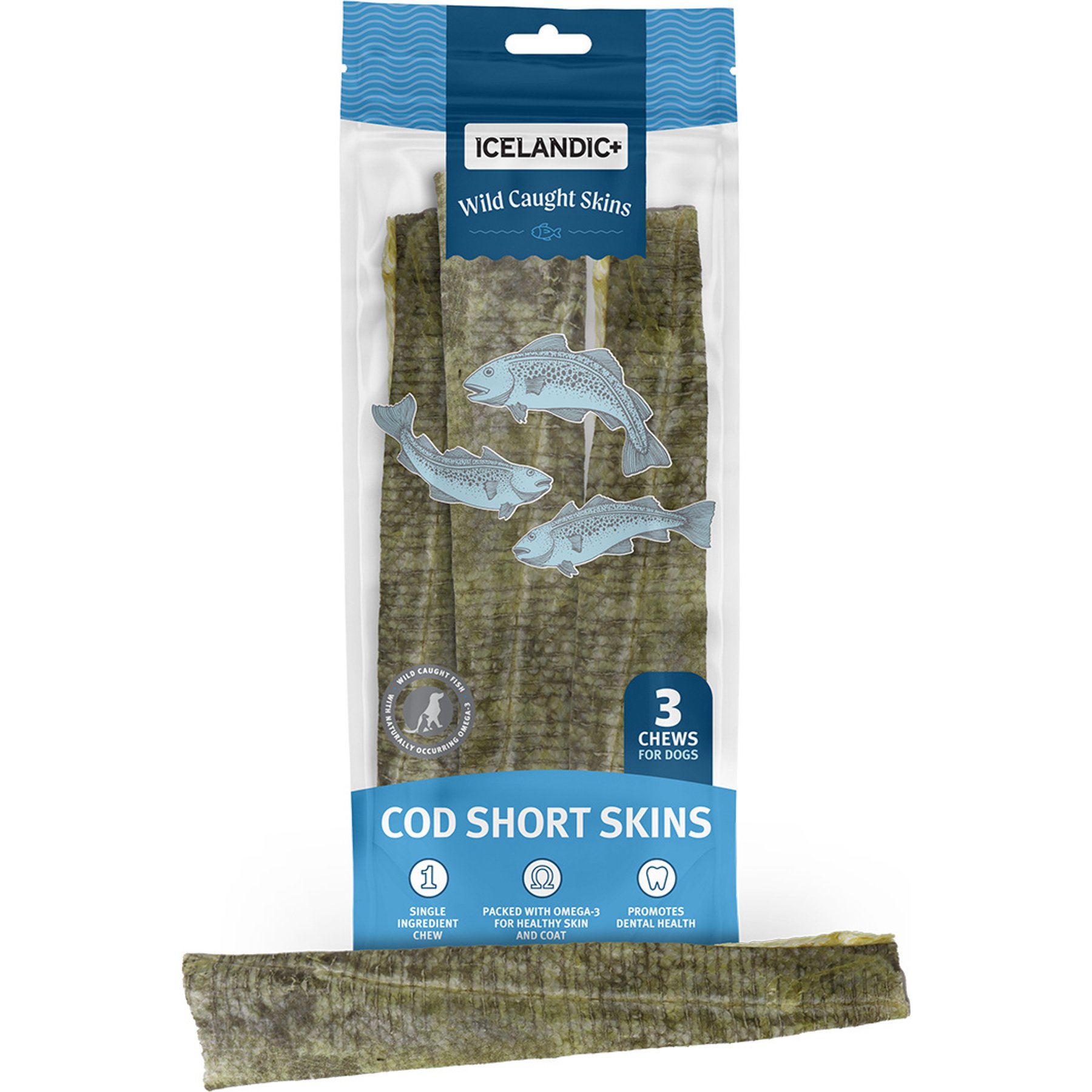 Icelandic+ Short Cod Skin 6-in Strips, 3 count
