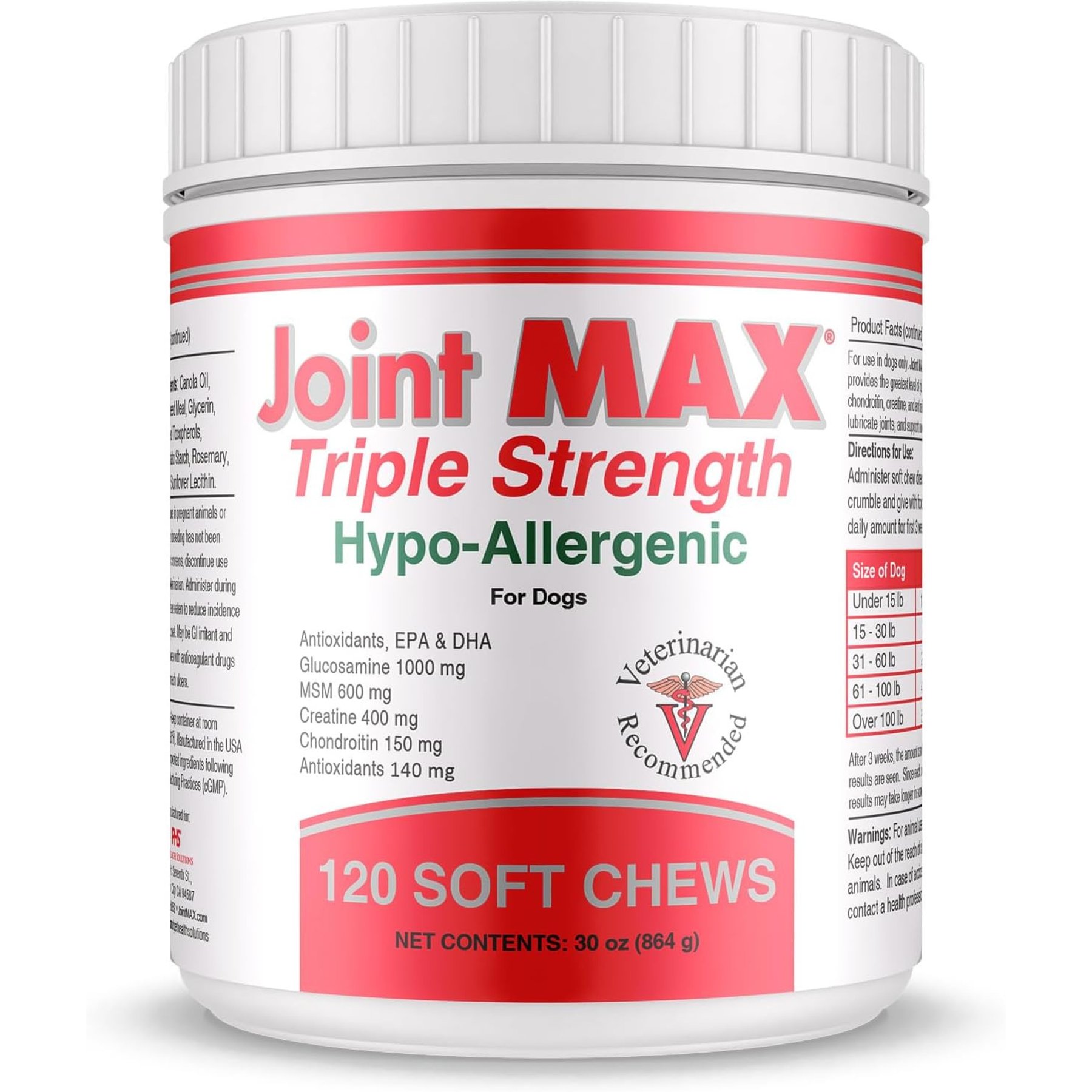 Joint MAX Triple Strength Hypo-Allergenic Dog Supplement, 120 count