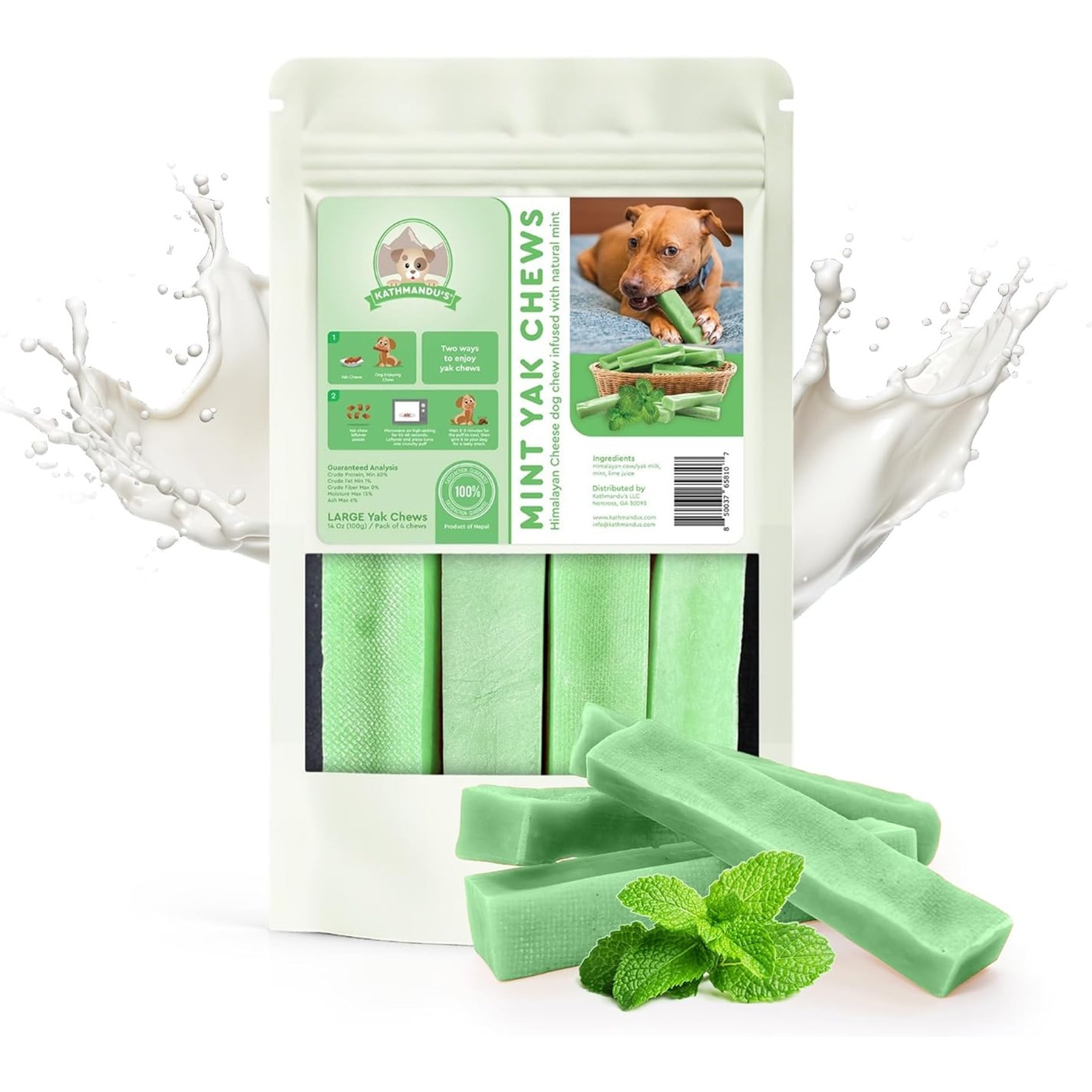 Kathmandus Mint Flavored Yak Dog Chew Treats, Large: 6-in, 4 count