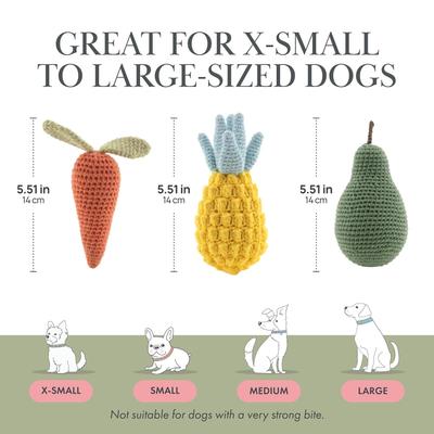 Show full view: Nina Woof Organic Cotton Handmade Squeaky Plush Dog Toys Pack, Multicolor slide 3 of 9