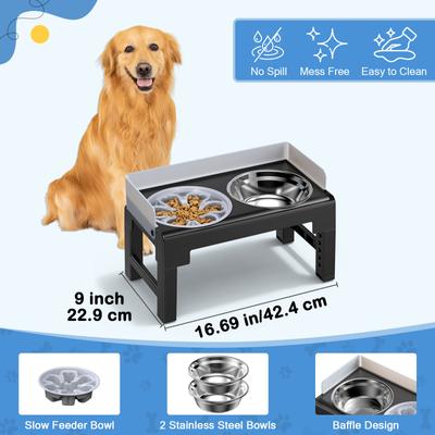 Show full view: Yafylly 6-Height Adjustable Anti-Spill, Non-Slip Slow Feeder Dog Bowl Stand with Stainless Steel Bowls, Gray, Medium: 5-cup slide 9 of 10