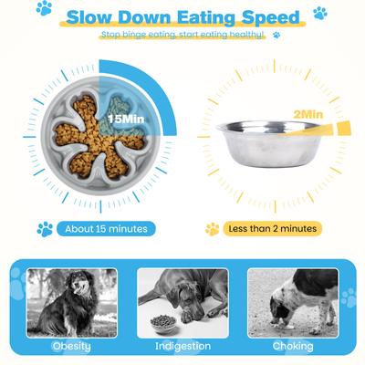 Show full view: Yafylly 6-Height Adjustable Anti-Spill, Non-Slip Slow Feeder Dog Bowl Stand with Stainless Steel Bowls, Gray, Medium: 5-cup slide 8 of 10