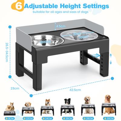 Show full view: Yafylly 6-Height Adjustable Anti-Spill, Non-Slip Slow Feeder Dog Bowl Stand with Stainless Steel Bowls, Gray, Medium: 5-cup slide 3 of 10