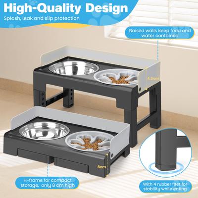 Show full view: Yafylly 6-Height Adjustable Anti-Spill, Non-Slip Slow Feeder Dog Bowl Stand with Stainless Steel Bowls, Gray, Medium: 5-cup slide 2 of 10