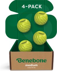 Benebone Rubber Bounce Ball Dog Toy, Green, Medium, 4 count