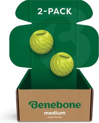 Benebone Rubber Bounce Ball Dog Toy, Green, Medium, 2 count