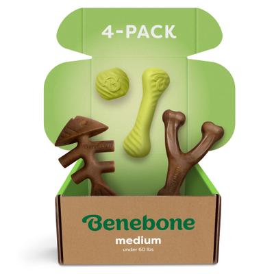 Show full view: Benebone Chew & Chase Ball, Bone, Bacon Wishbone & Fishbone Dog Toys, Medium, 4 count slide 1 of 6