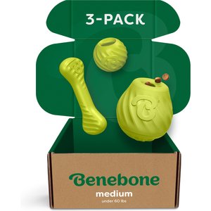 Benebone Chew Chase Challenge Trio Ball, Bone & Pawbler Dog Toys, Medium, 3 count