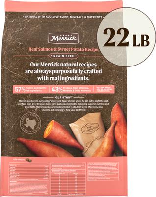 Show full view: Merrick Grain-Free Real Salmon & Sweet Potato Recipe Dry Dog Food, 22-lb bag slide 3 of 11