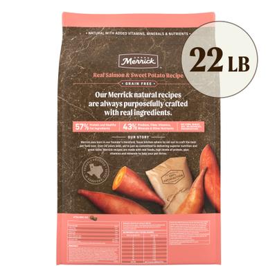 Show full view: Merrick Grain-Free Real Salmon & Sweet Potato Recipe Dry Dog Food, 22-lb bag slide 4 of 11